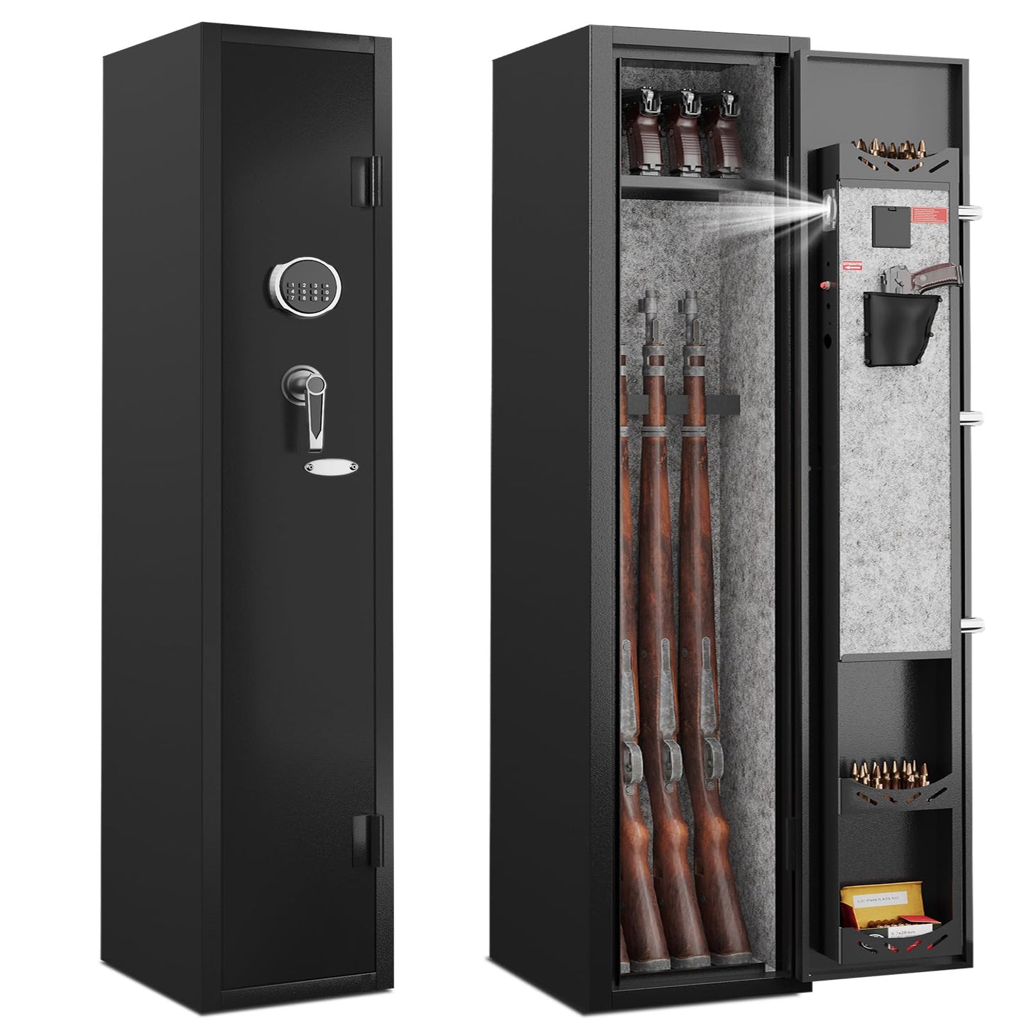 KAER 2-3 Gun Safe,Rifle Safe,Gun Safe for Rifles and Pistols,Gun Cabinet for Shotguns,Long Gun Cabinet for Shotguns with Removable Storage Shelf,LED Light,Quick Access Rifle Safes,Adjustable Shelves
