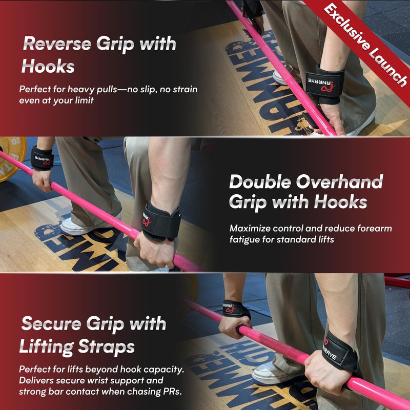 Weight Lifting Hooks & Wrist Straps Set โ Lifting Hooks with Anti-Slip Grip, Adjustable Wrist Wraps for Weightlifting, Deadlifts, Powerlifting, Gym Straps for Men and Women