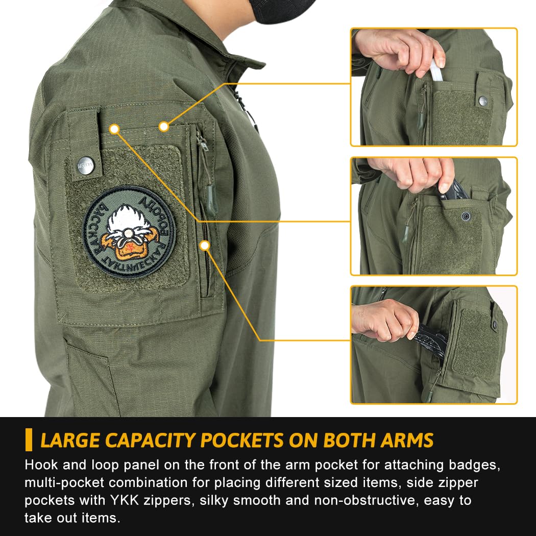 IDOGEAR Men’s Tactical Military Shirts 1/4 Zip Combat BDU Shirts Camo Long Sleeve with Pockets for Outdoor Airsoft Paintball(Ranger Green,Medium)