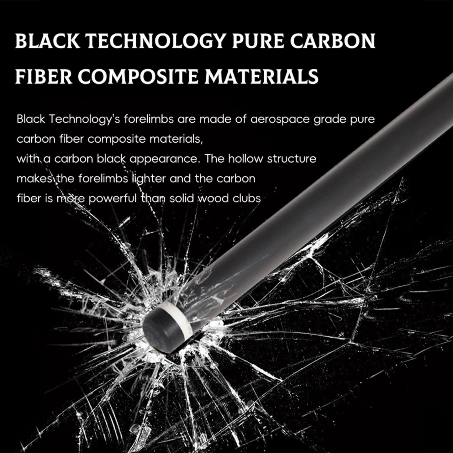 100% Carbon Fiber Black Technology Shaft of Pool Cue Front Part for Billiard Play/Break/Snooker Cue Shaft with Foam (Radial Pin, 9.5 * 21.4 * 745)