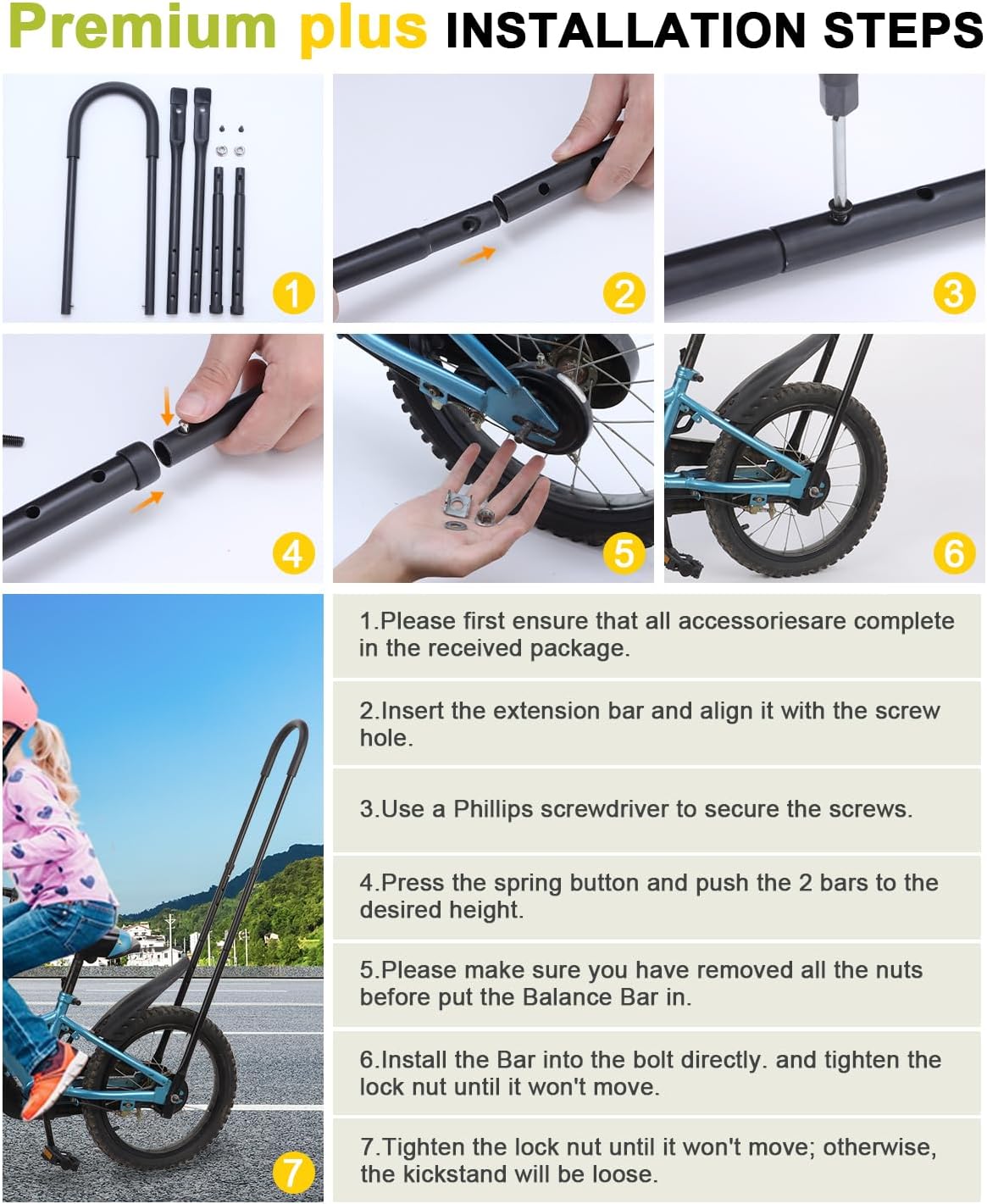 Kids Bike Training Handlebar | Ergonomic Push Assist Stabilizer for Safe Riding, 6-Level Height Adjustable, High Carbon Steel Frame - Quick-Install Design for Balance Bikes (5-12 Years)