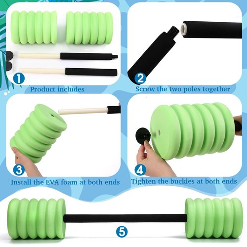 Soulchen Long Aquatic Exercise Dumbbells Foam Water Weights Dumbbell Aquatic Pool Barbells with High Density EVA Foam for Swim Water Aerobics Workouts Loss(Green,33.07 Inch)