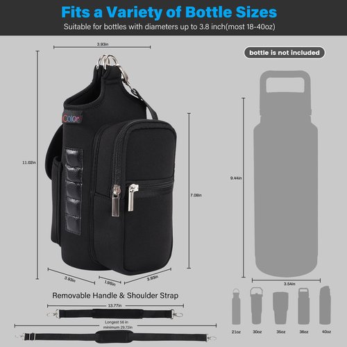 icolor Magnetic Gym Bag Water Bottle Carrier Holder with Phone Pockets & Shoulder Strap,5 Built-in Magnets Gym Bottle Pouch Sleeve,Magnetic Bag Gym Accessories Organizer for Men Women(PureBlack)