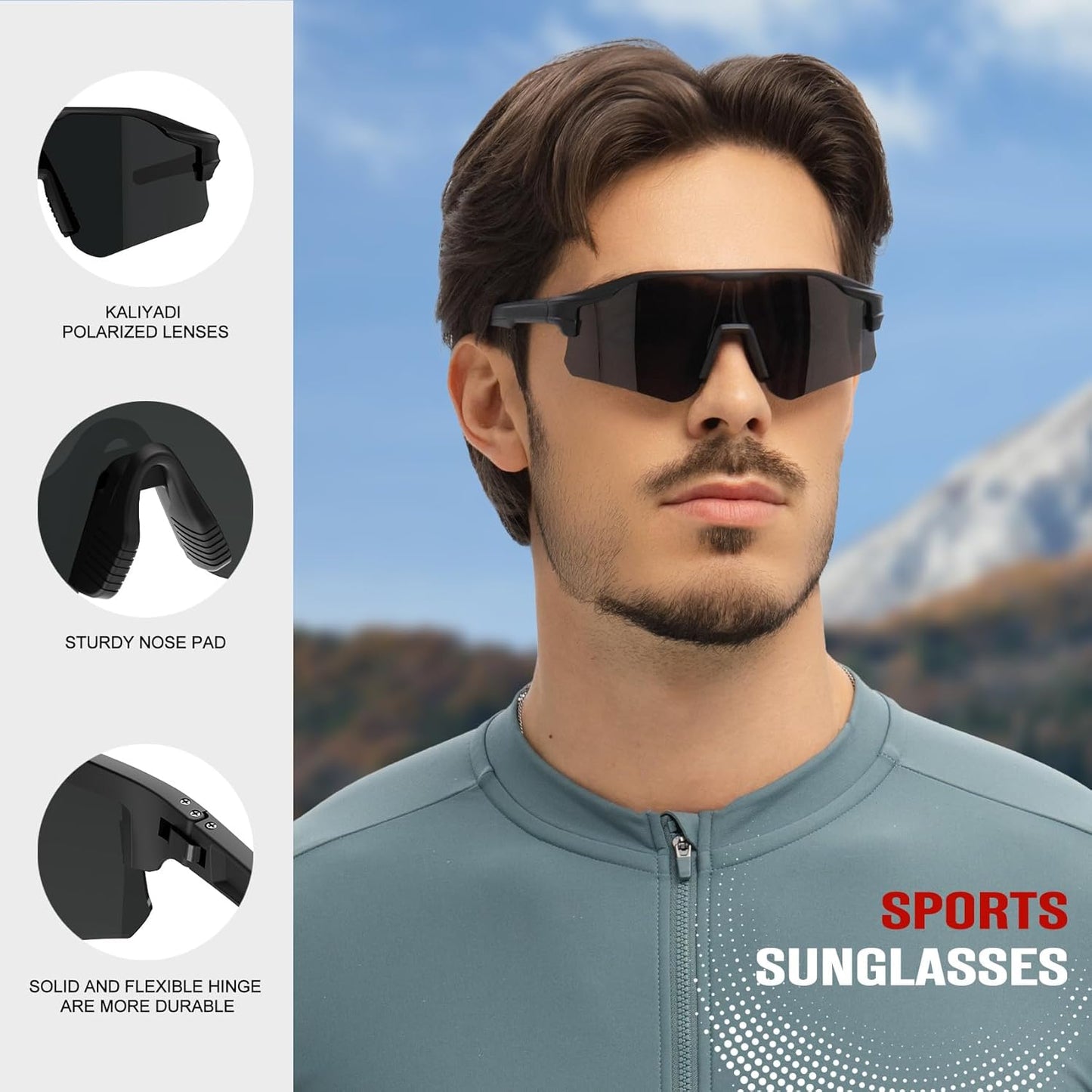KALIYADI Mens-Sunglasses Polarized Cycling-Sunglasses: Men Women Sports Sun Glasses UV400 Protection for Running