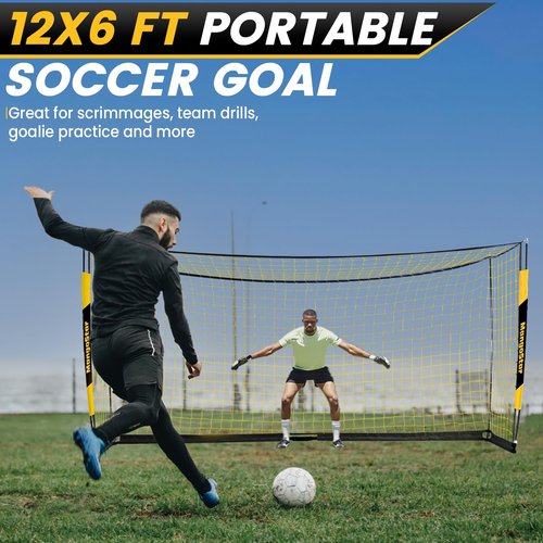 MangoStar Soccer Goal, 12X6 FT Soccer Goals for Backyard Portable Net Collapsible Metal Base, Quick Setup Soccer Net for Indoor Outdoor Practice Training with Carry Bag