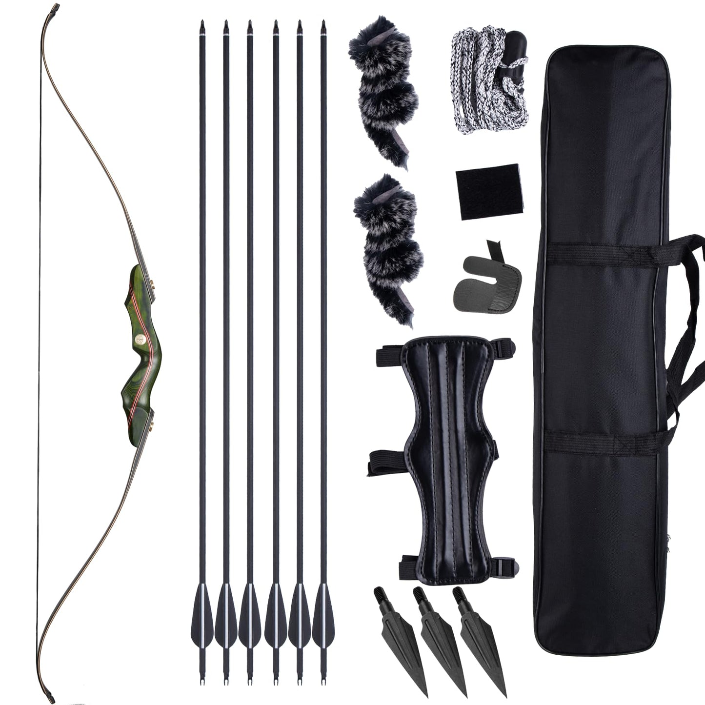 GQT Archery 60" Recurve Bow and Arrow Set for Adults, 30-50lbs Right Hand Wooden Hunting Bow for Outdoor, Hunting and Practice, Standard Target Archery Beginner Recurve Bow and Arrows Kit (50lbs)