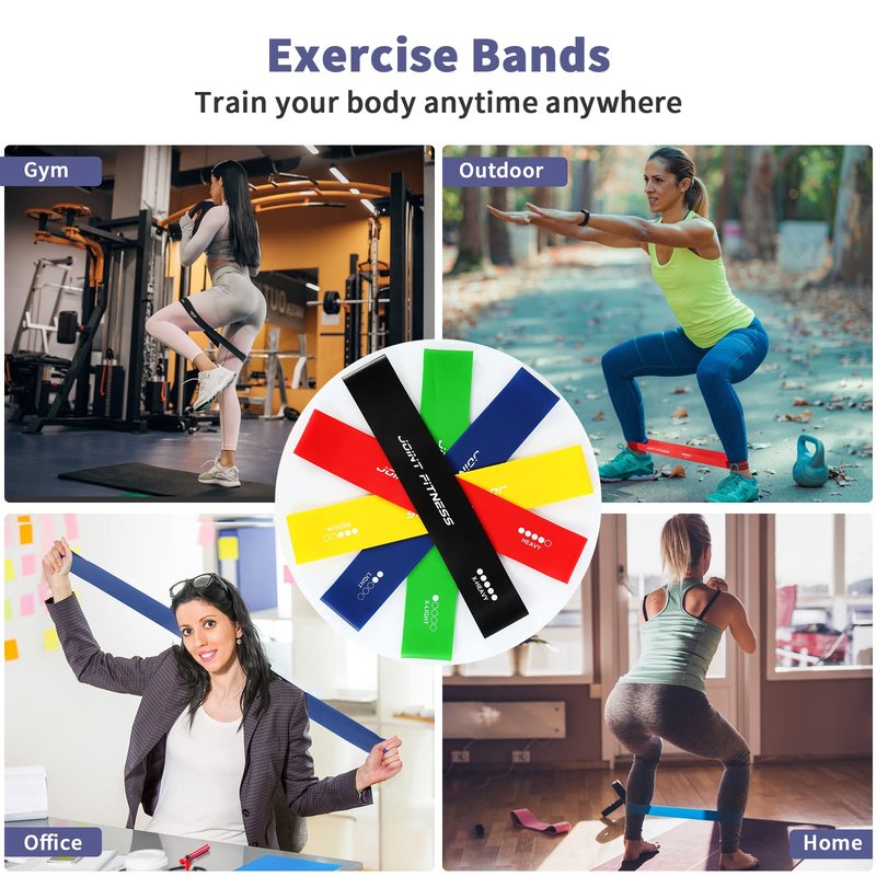 Joint Fitness Latex Resistance Bands with Instruction Guide and Carry Bag, Set of 5, Exercise Loop for Home Gym, Yoga Exercise, Strength Training,Physical Therapy