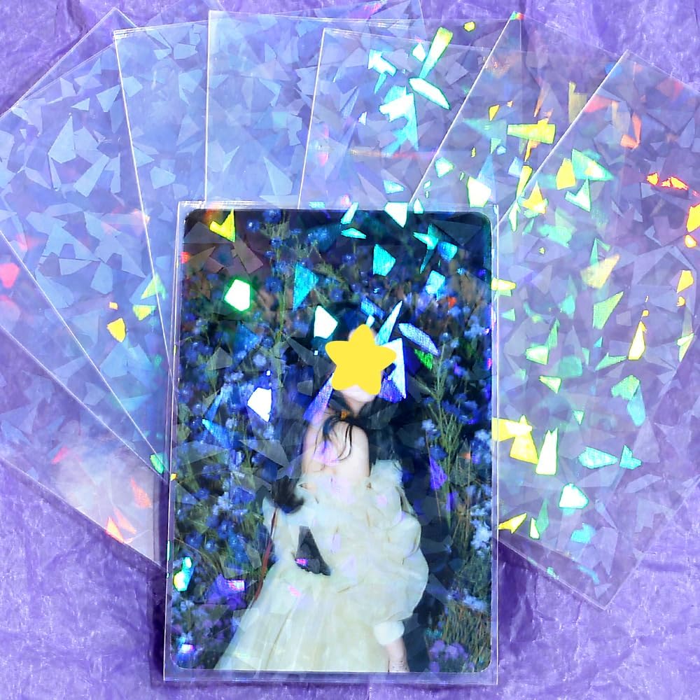 100 Pcs Laser Flashing Photocard Sleeves Holographic Card Sleeves for Trading Cards Penny Sleeves Photocard Holder Rainbow Star Heart Flower Card Protector