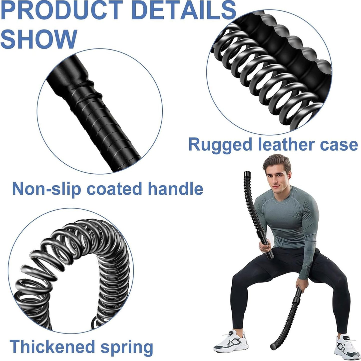 2PCS Wireless Combat RopeStrength TrainingPowerful Bouncing Weighted RopePortable Fitness RopeHeavy Duty Fitness Rope