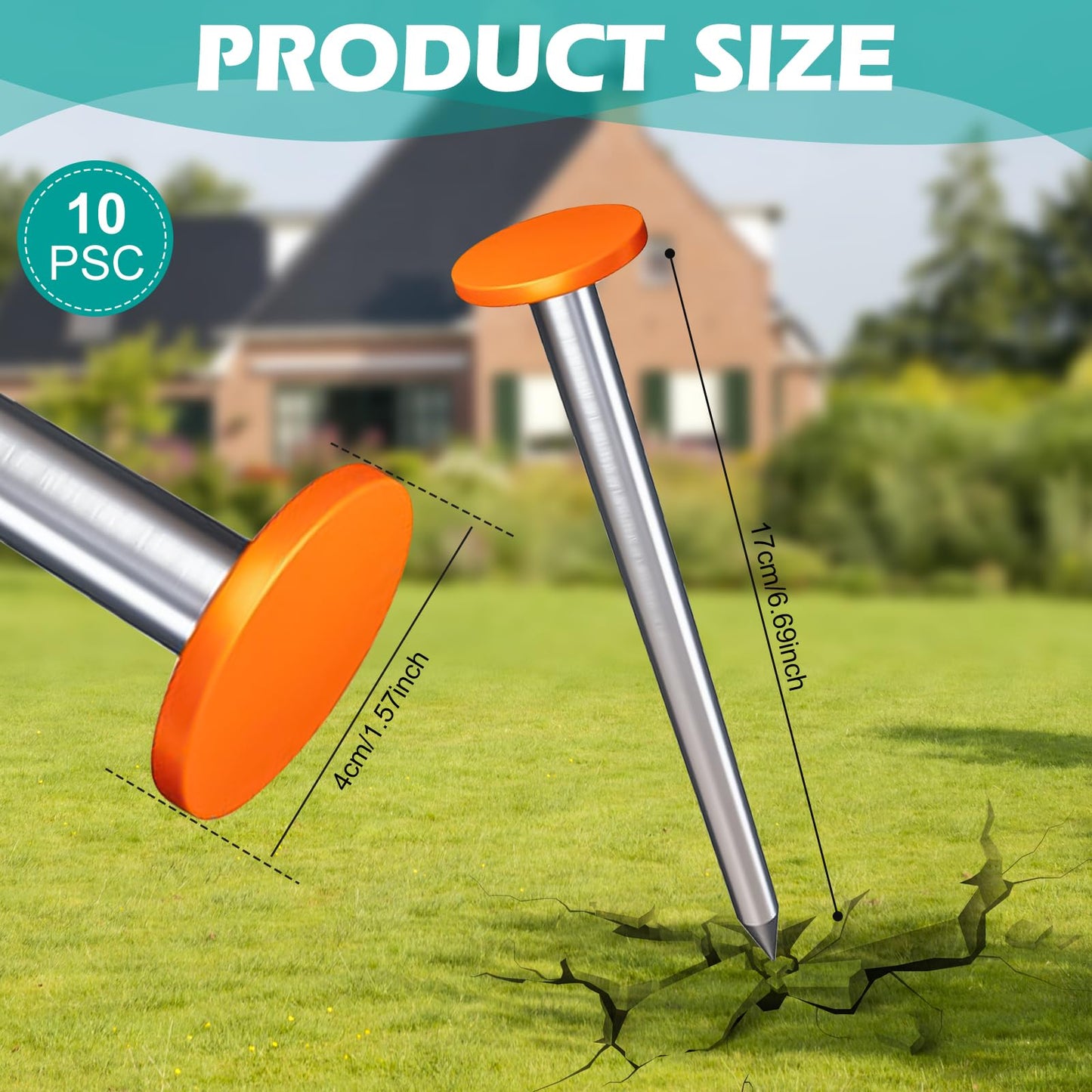 10Pack Low Profile Survey Stakes Stainless Steel Heavy Duty Survey Markers Stakes Low Profile Survey Markers Property Line Markers Property Markers for Property Line Ground Septic Tank Markers (10)