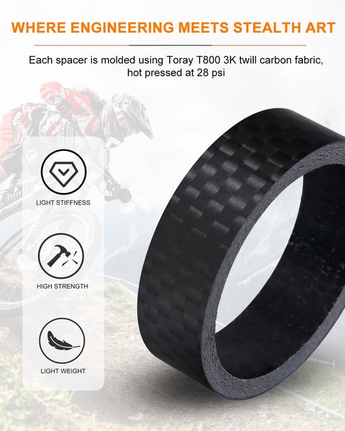 Cheimaxy 8PCS Carbon Fiber Headset Spacers, Matte Finish, Lightweight and Precision, Fits 1 1/8 Inch Stem for MTB, Road Handlebar Stems, 6 Sizes (1/2/3/5/10/15 mm)