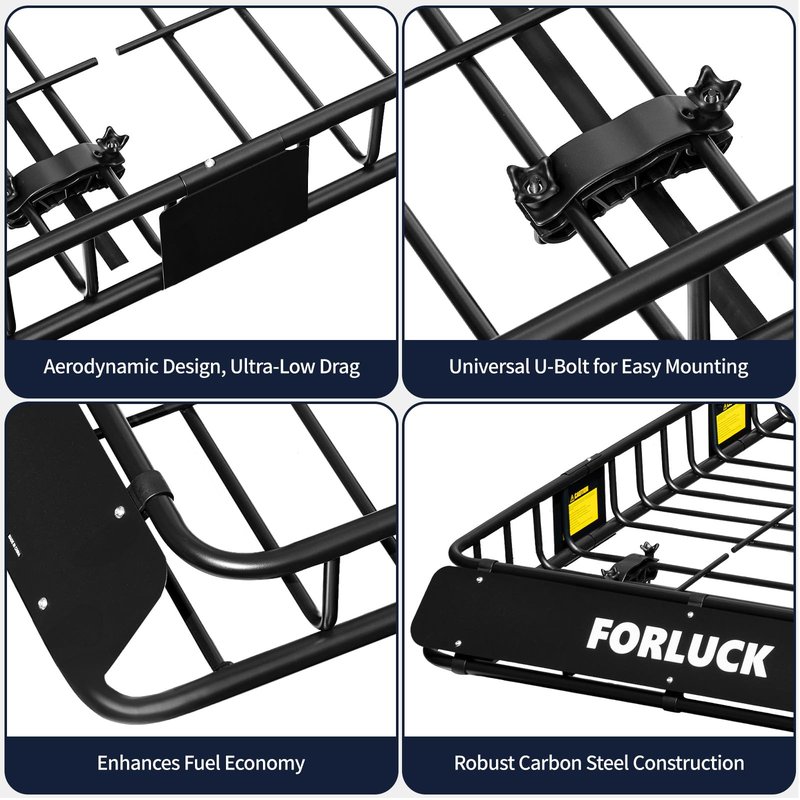 Forluck 54 x 34 x 6 Inch Universal 250 LBS Heavy Duty Roof Rack Cargo Carrier with Waterproof Bag, Extension Rooftop Cargo Carrier, Car Top Luggage Holder for SUV, Truck or RV Steel Construction