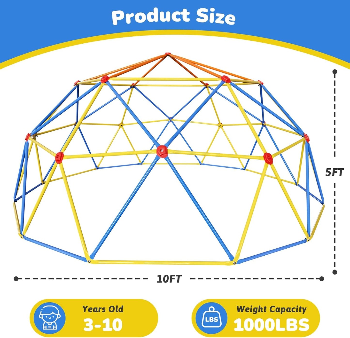 10FT Climbing Dome with Climbing Cargo Net, Outdoor Jungle Gym for Kids- Supports 1000LBS-Anti-Rust Metal Outdoor Play Structure ASTM Approved, Easy Assembly