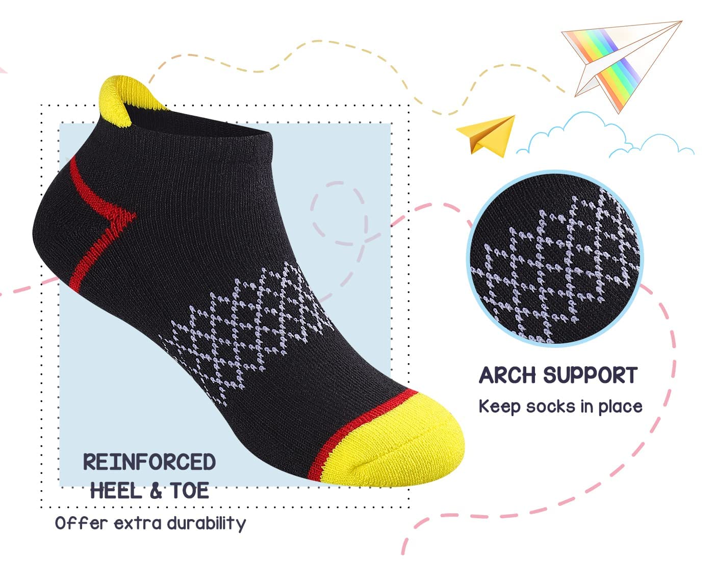 12 Pairs Boys Socks Ankle Athletic Sports Socks With Cushioned Sole For Big Little Kids