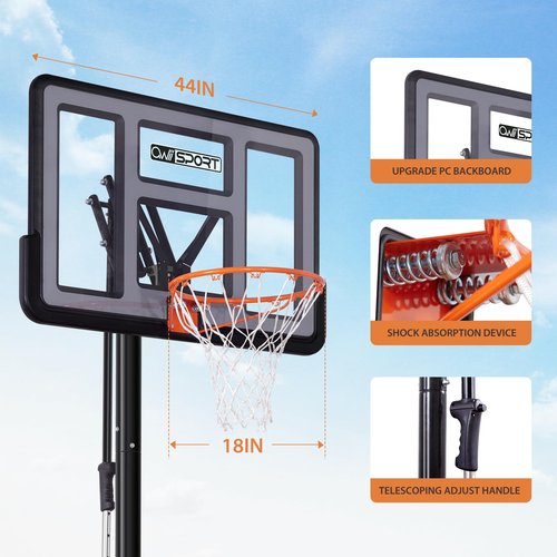 AWII SPORT Portable Basketball Hoop Outdoor, 4.8-10FT Height Adjustable Basketball Hoop Goal System with 44-48 Inch Impact Backboard and Portable Wheels for Adults