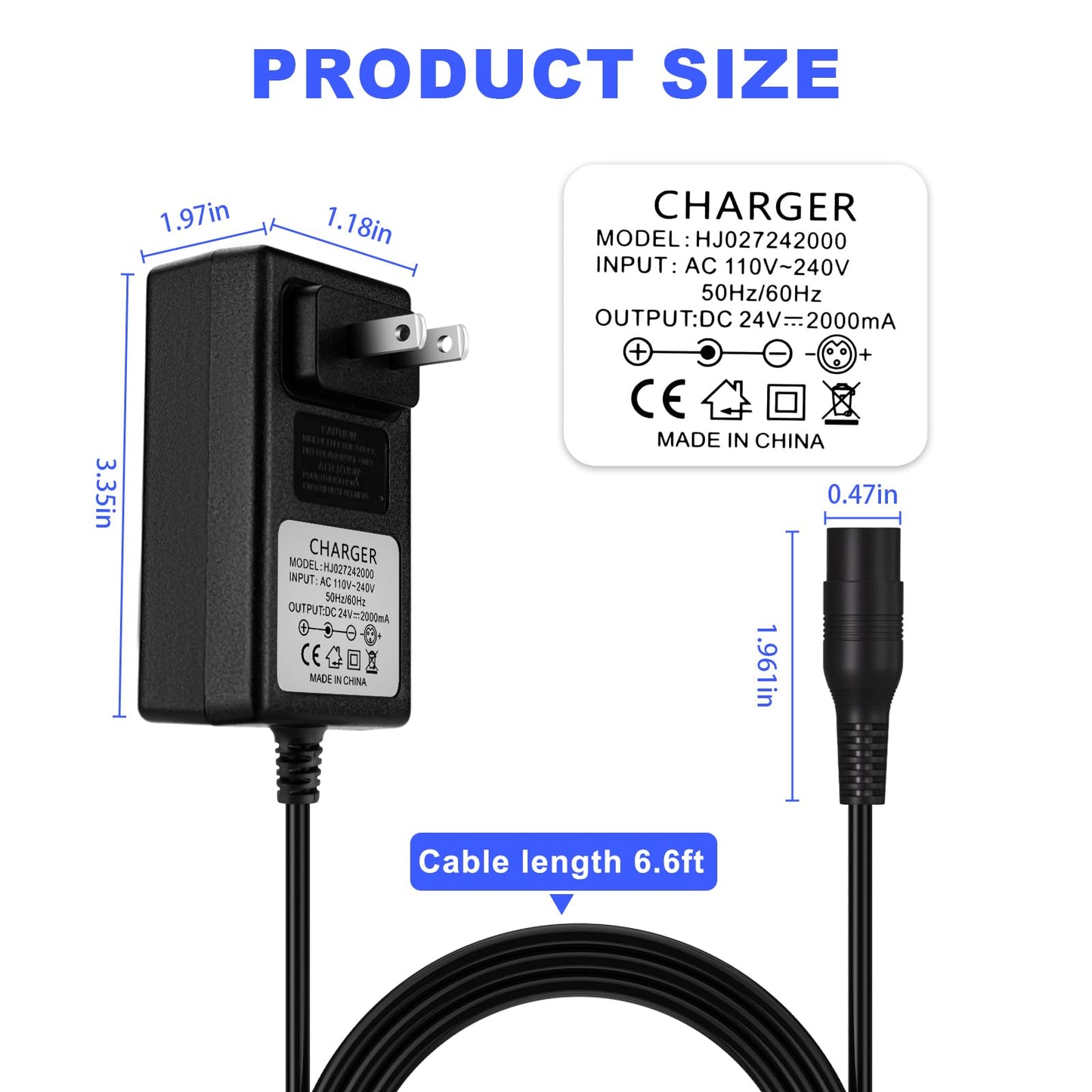 24V Electric Scooter Charger for Razor MX350 Dirt Bike MX400 Dirt Rocket PR200, E100 E200 E300 E500 Dirt Quad Pocket Mod Sports Mod Motorcycle 24V 2000mA Electric Battery Charger