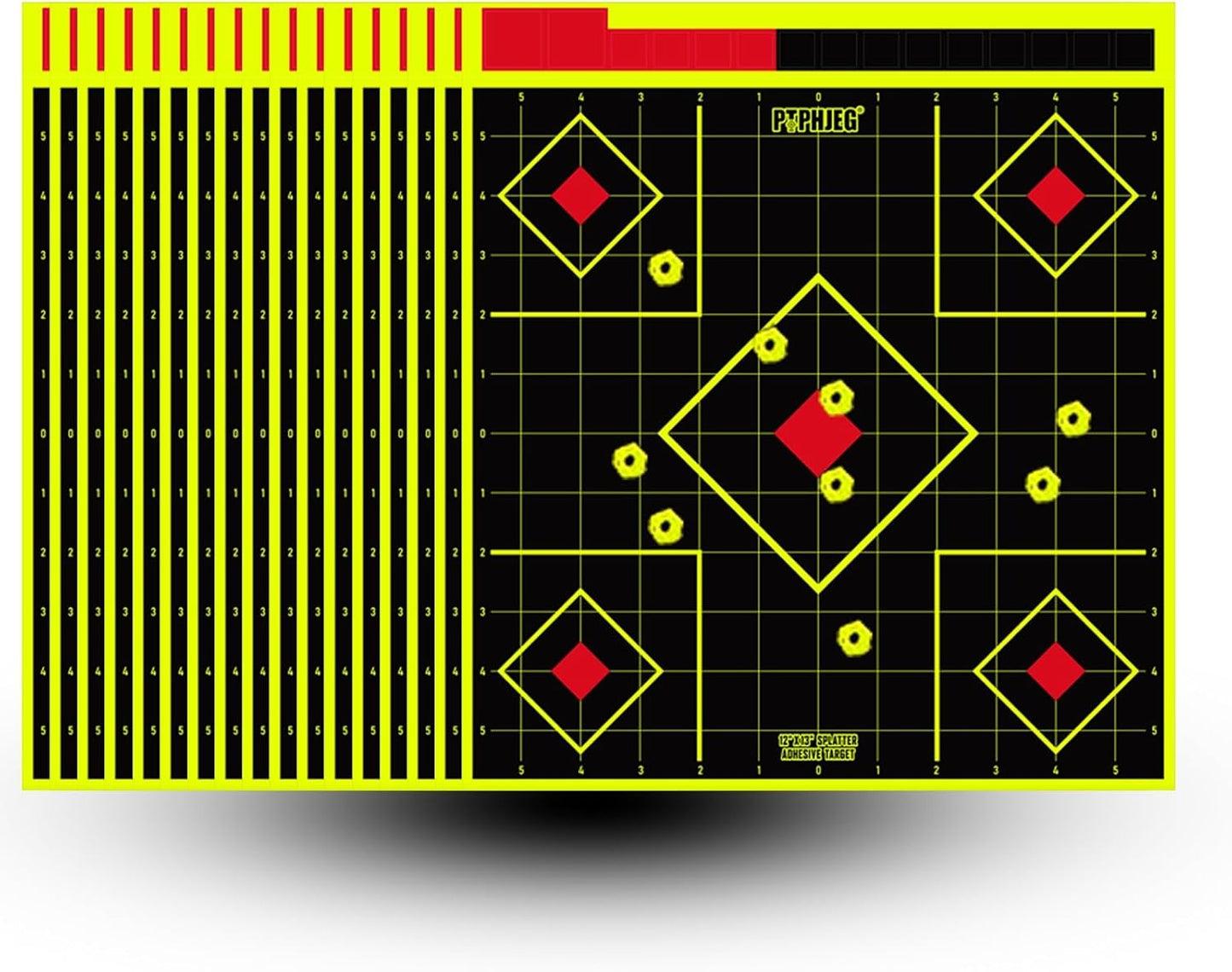 12x13 Inch Splatter Adhesive Fluorescent Yellow Shooting Target Stickers - Compatible with Handguns, Rifles, BB Guns, Airsoft, Pellet Guns (10/25/50 Pack)