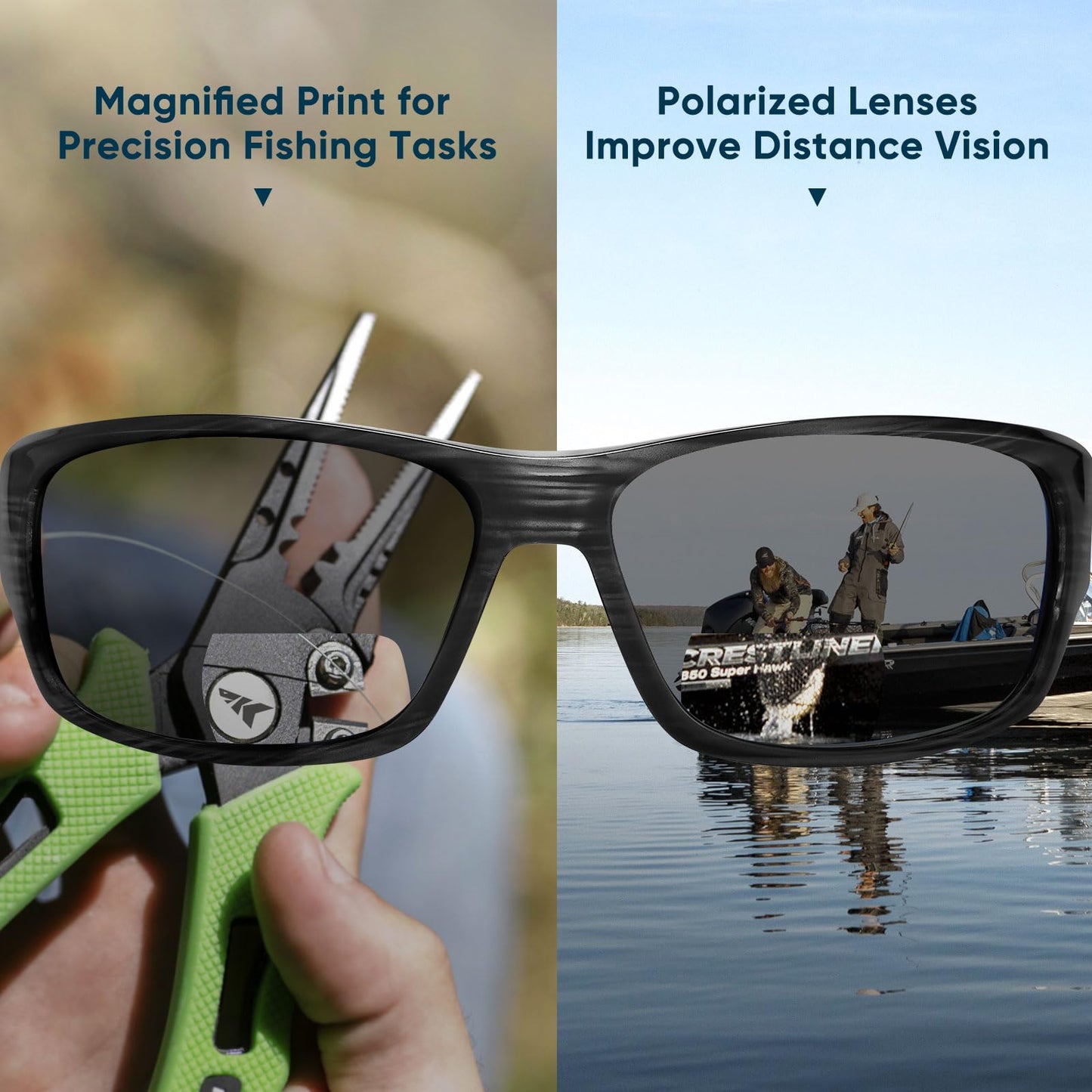 KastKing Ellijay Bifocal Polarized Sunglasses, Bi-Focal x1.5 x2.0 x2.5 Magnifications, Wrap Sport Reader Sunglasses