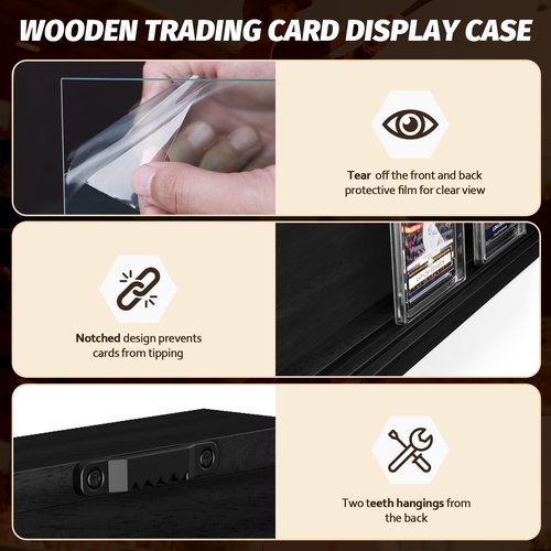 Emfogo Card Display Case, Trading Card Display Frame Wall Mount, Wooden Baseball Card Display Case with Clear View, Graded Sports Card Display for Trading Card Collection (1 Pack-Black)