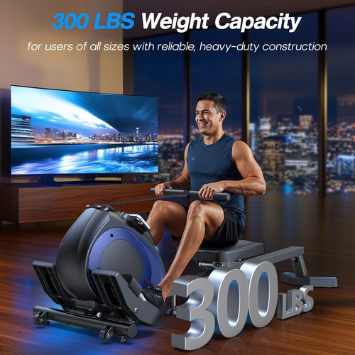 WELLFIT Rowing Machine for Home - Magnetic Rowing Machines 300lbs Capacity, Quiet Compact Smart Indoor Rower with Adjustable Resistance, Work with KINOMAP for Glute,Leg,Arm Muscles Workout Exercise
