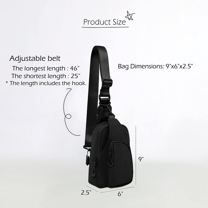 ODODOS Sling Bag with Adjustable Straps Crossbody Chest Bag Lightweight Small Backpack for Casual Outdoor Traveling Hiking, Black