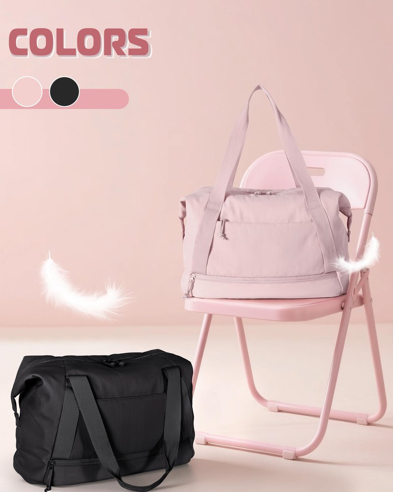 Smasrob Travel Duffle Bag with Shoe Compartment and Laptop Sleeve for Women, Lightweight Weekender Duffel Bag for Travel, Gym, Hospital Labor Delivery, Pink