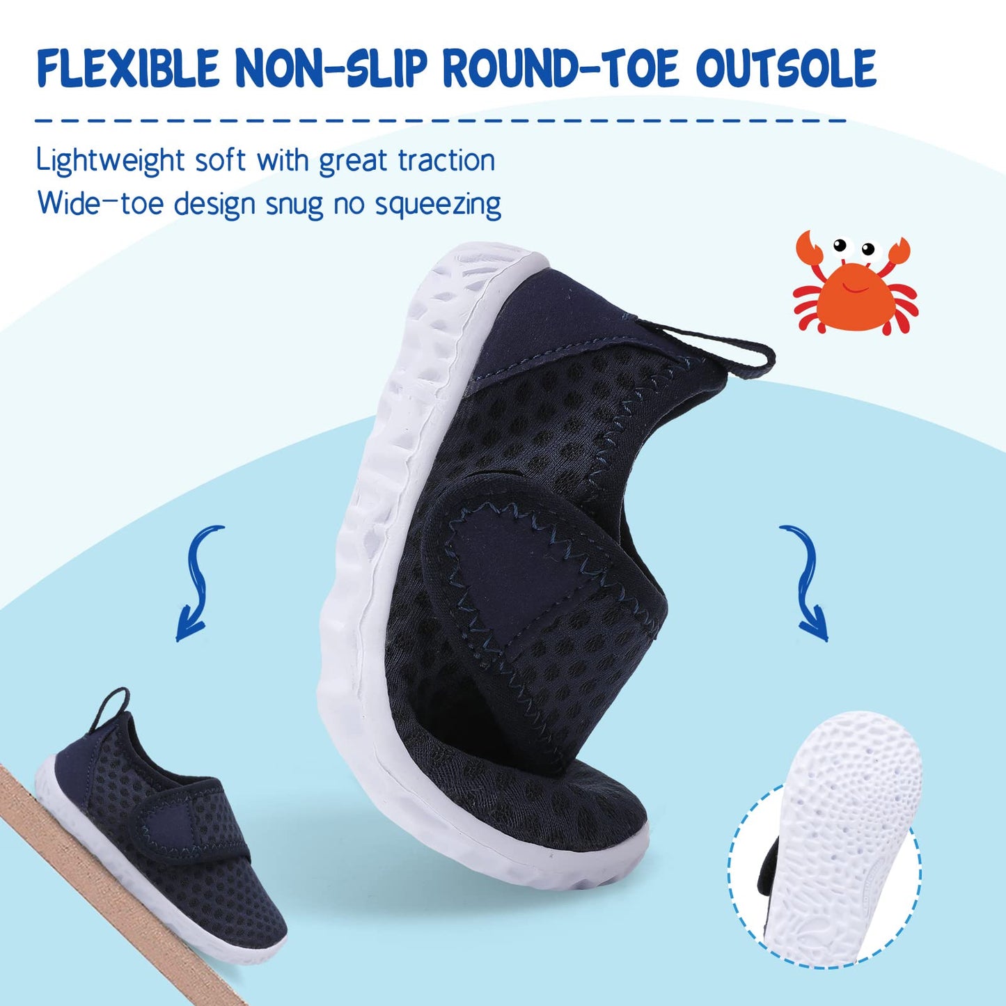 LeIsfIt Boys Girls Water Shoes Kids Aqua Socks Toddler Quick-Dry Swimming Shoes Non-Slip Summer Shoe for Beach Pool Surf, Dark Blue, 10 Toddler