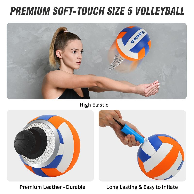 32ft / 20ft Portable Outdoor Volleyball Net Set for Grass Backyard Beach with 1.25" Height Adjustable Steel Poles, 28-ply Durable PE Net, PU Volleyball & Pump, Carry Bag (Yellow, 20ft)