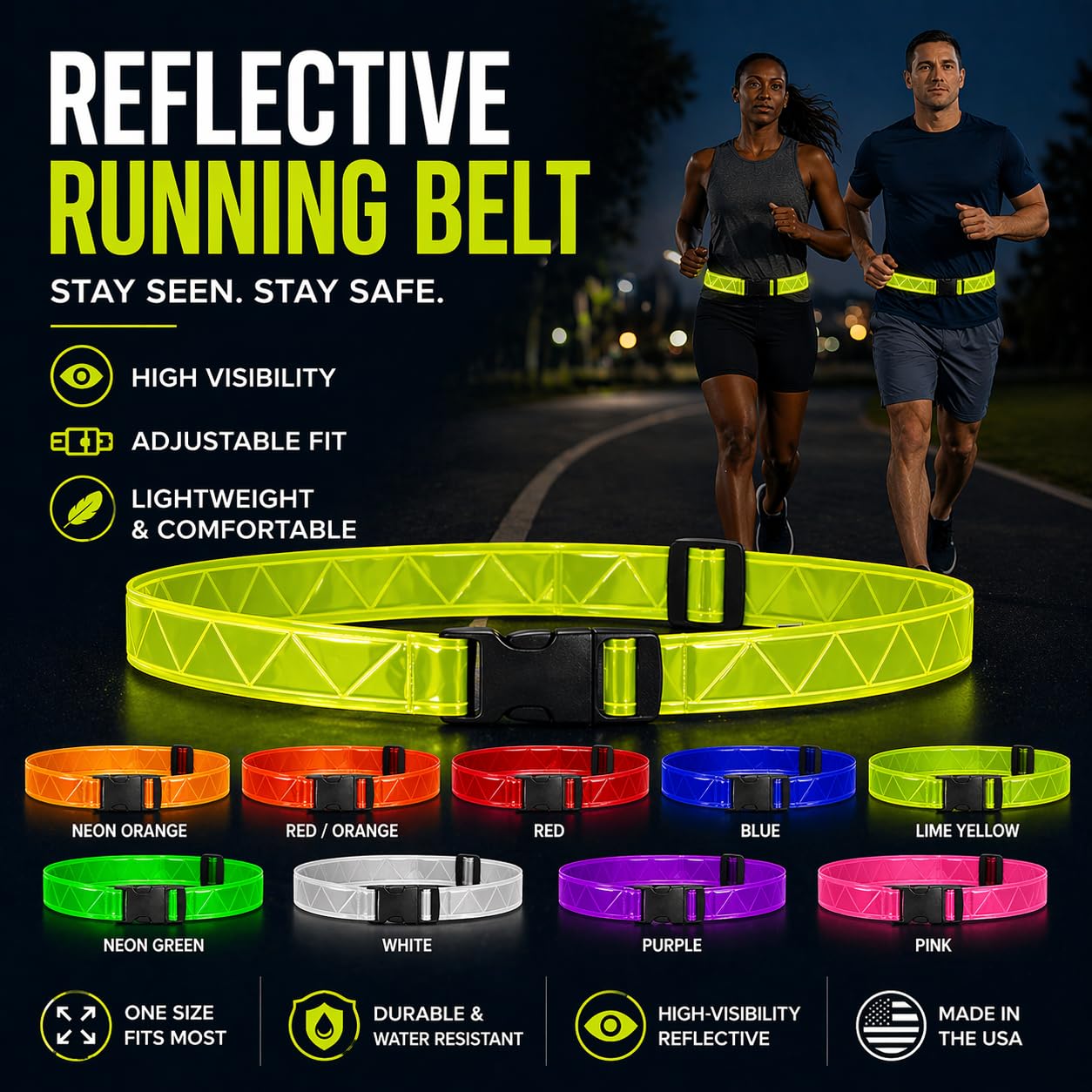 Stuart Promotional Products Neon Green, Reflective, Safety, Belt. Perfect for Running, Walking, Cycling, PT, Military, Hunting..