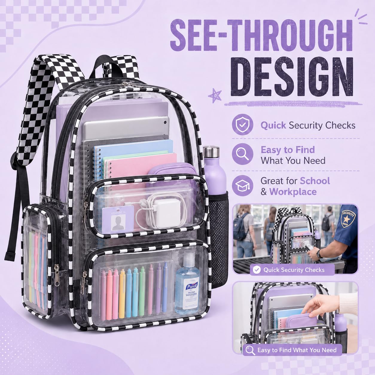 BTOOP Clear Backpack Heavy Duty Transparent Backpack 17" See Through Bookbag for College Work Festival Security with Padded Strap Large Capacity