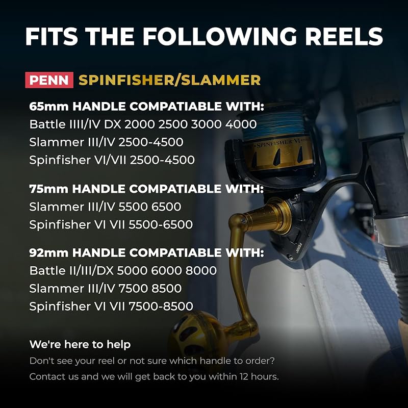 Power Handle Upgrade for Penn Spinfisher V/VI & Slammer III/IV Reels – 65mm Crank, Gold (Variation: Gold+For Slammer/Spinfisher 2500-4500 Thread)