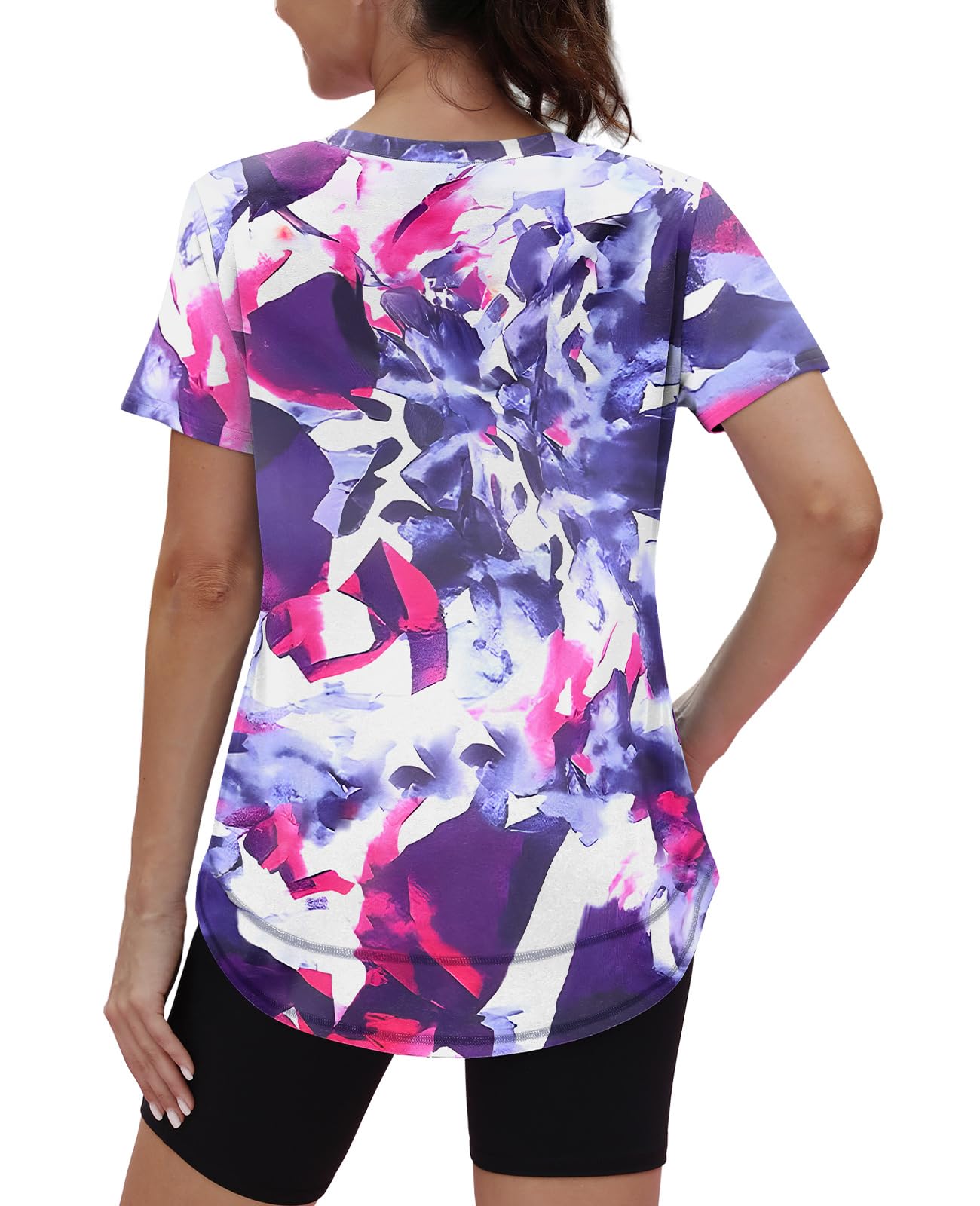 Short Sleeve Shirts for Women Workout Yoga Tops Sun Protection Clothing Summer Outfits Rash Guard Side Slit Blue XL