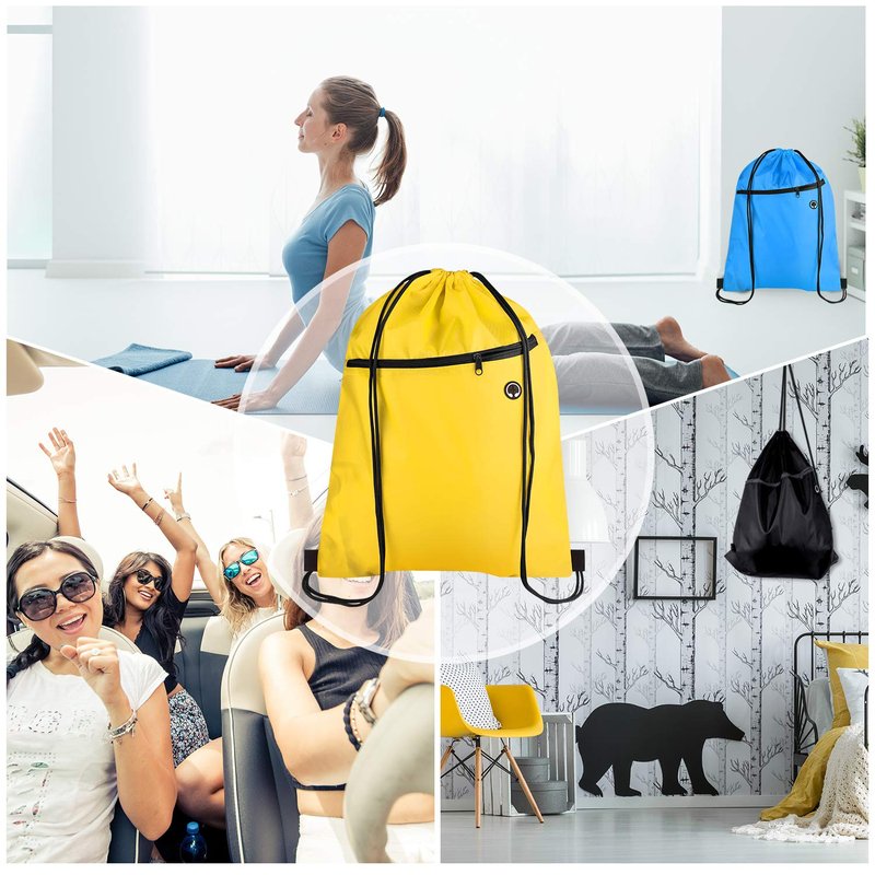 KUUQA 12Pcs Drawstring Bags with Zipper Pocket Pull String Backpack Bags Bulk(Colorful)