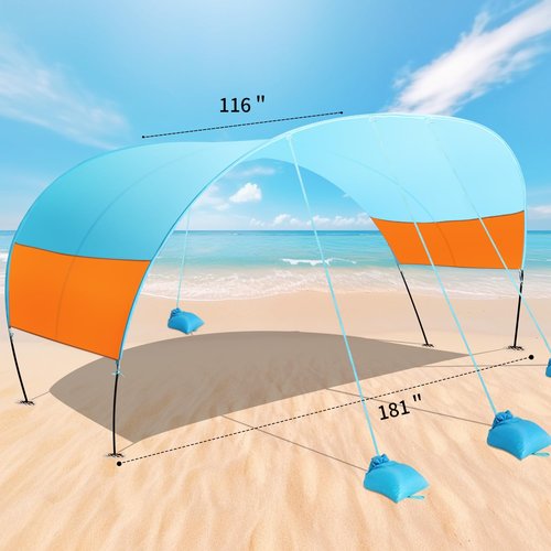 Keureedg Beach Canopy Sun Shade, Beach Shade Canopy Wind Sail Camping Sun Shelter Outdoor Beach Tent Sun Shelter Easy Set Up Beach Canopy for Camping, Backyard, Fishing and Picnics (Patent Pending)
