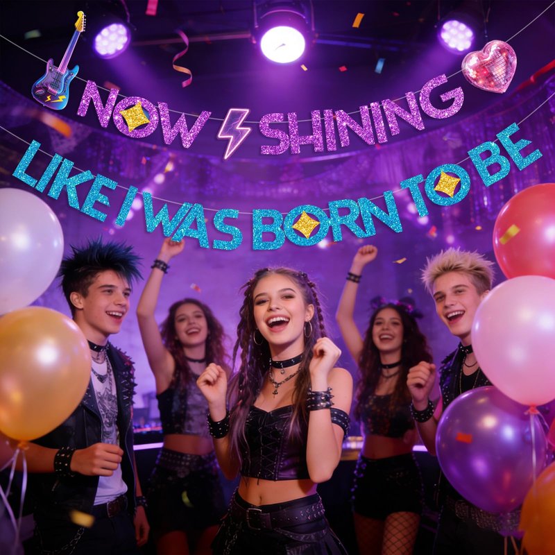 Hunters Birthday Decorations Banner - Now Shining Like I Was Born to Be Glitter Bunting, Kpop Demon Theme Party Decorations for Fans, Party Supplies with Ribbon & Needle