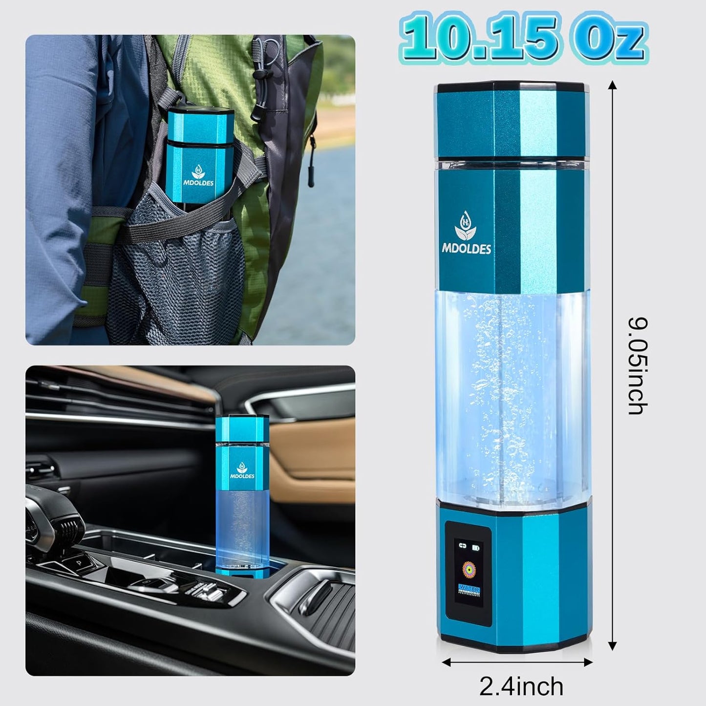 Hydrogen Water Bottle -Mdoldes- Concentration up to 4.0+PPM-SPE and PEM Technology Hydrogen Water Bottle,Certified H2 Generator, H2 Half-Life: 80 Minutes, Blood Sugar lowering, 10.15 oz (Gun Grey)