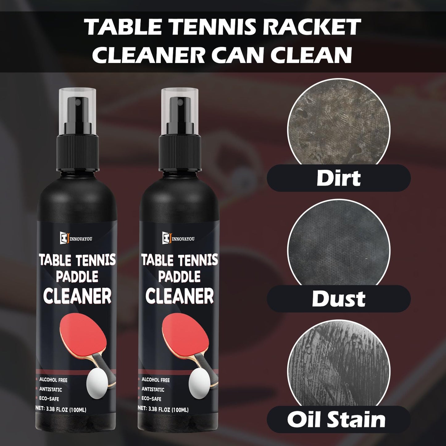INNOVAYOU Table Tennis Racket Cleaner Kit, Table Tennis Cleaner 200ml with Sponge, Eliminate Dirt & Dust, Table Tennis Rubber Cleaner Helping Maintain The Tackiness of Make Rubber Last Much Longer