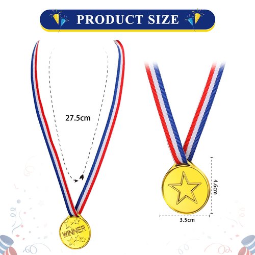 Sotiff 100 Pcs Kids Plastic Winner Award Medals Gold Winner Medals for Parties, Games, Sports, Dress up and More, 1.4 x 1.7 Inches