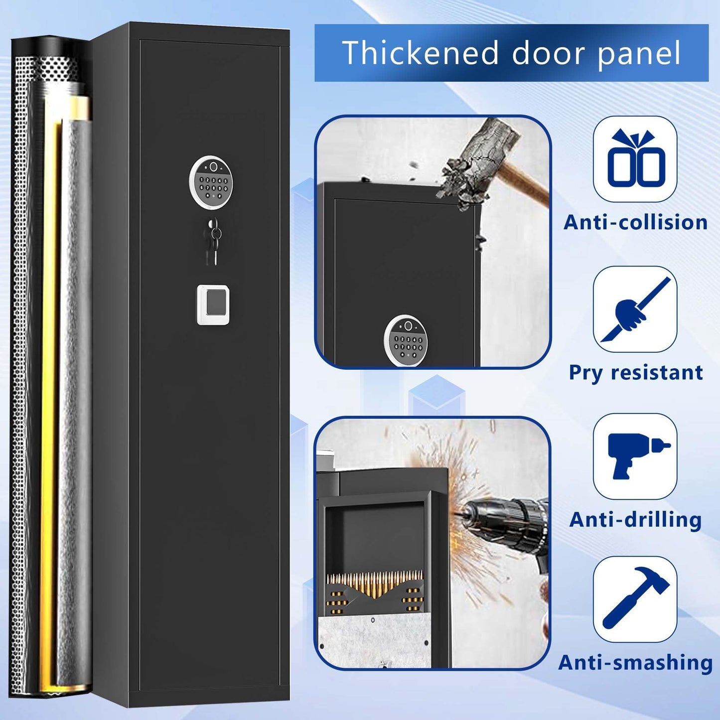 Hymnxemo Biometric Fireproof Gun Safe for 5-7 Firearms - No Assembly Steel Security Cabinet, Fingerprint Lock Quick Access, Adjustable Shelves for Rifle Pistol Valuables Storage (52x11x12 Inches)