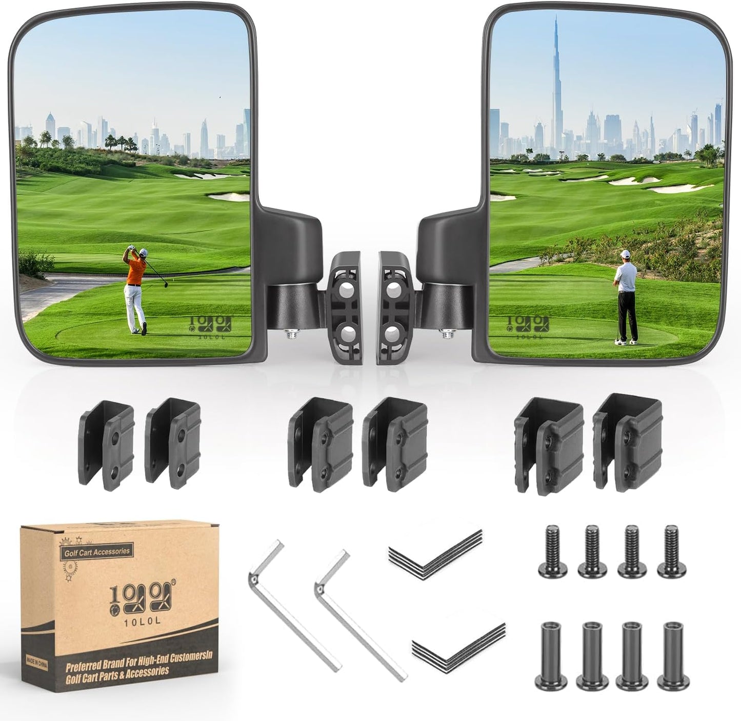 10L0L Golf Cart Mirror No Drilling Side Mirrors Universal for Yamaha, Club Car, EZGO, Folding Side Rear View Mirrors Adjustable 180 Degree HD Glass