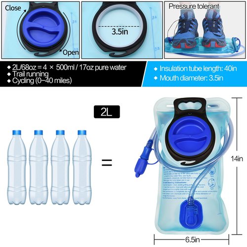 Mdvora 1.5L/2L/2.5L/3L Hydration Bladder, Large Opening Water Storage Bladder Bag, for Cycling Hiking Camping(2L,1 Pack)