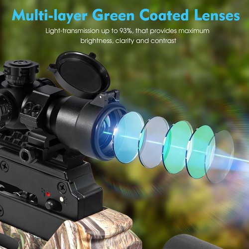 Crossbow Scope 1.5-5x32, with Locking Ring, 250-450 FPS Speed Adjustment, Speedlock Scope, 20-100 Yards, Etched Glass Reticle, Red Green Illuminated Optic Crossbow Scope for Hunting