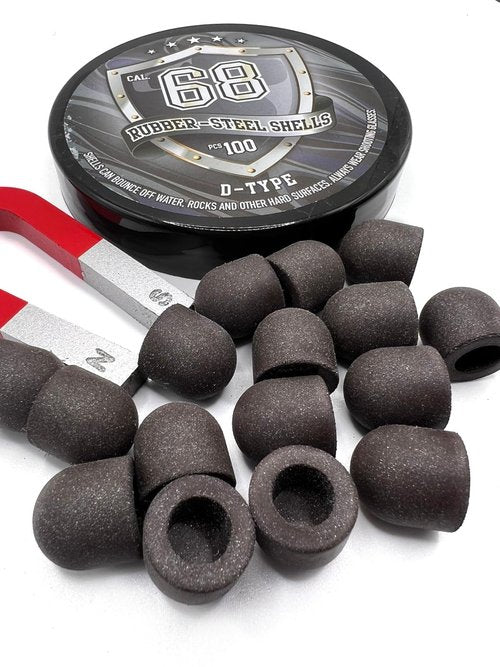 100 x D-Type Hard Mix Rubber Steel Shells Rubber Balls Mixed with Steel Powder 6 Grams Heavy Ammunition for Training Home Self Defense Paintball Pistols in 68 Caliber
