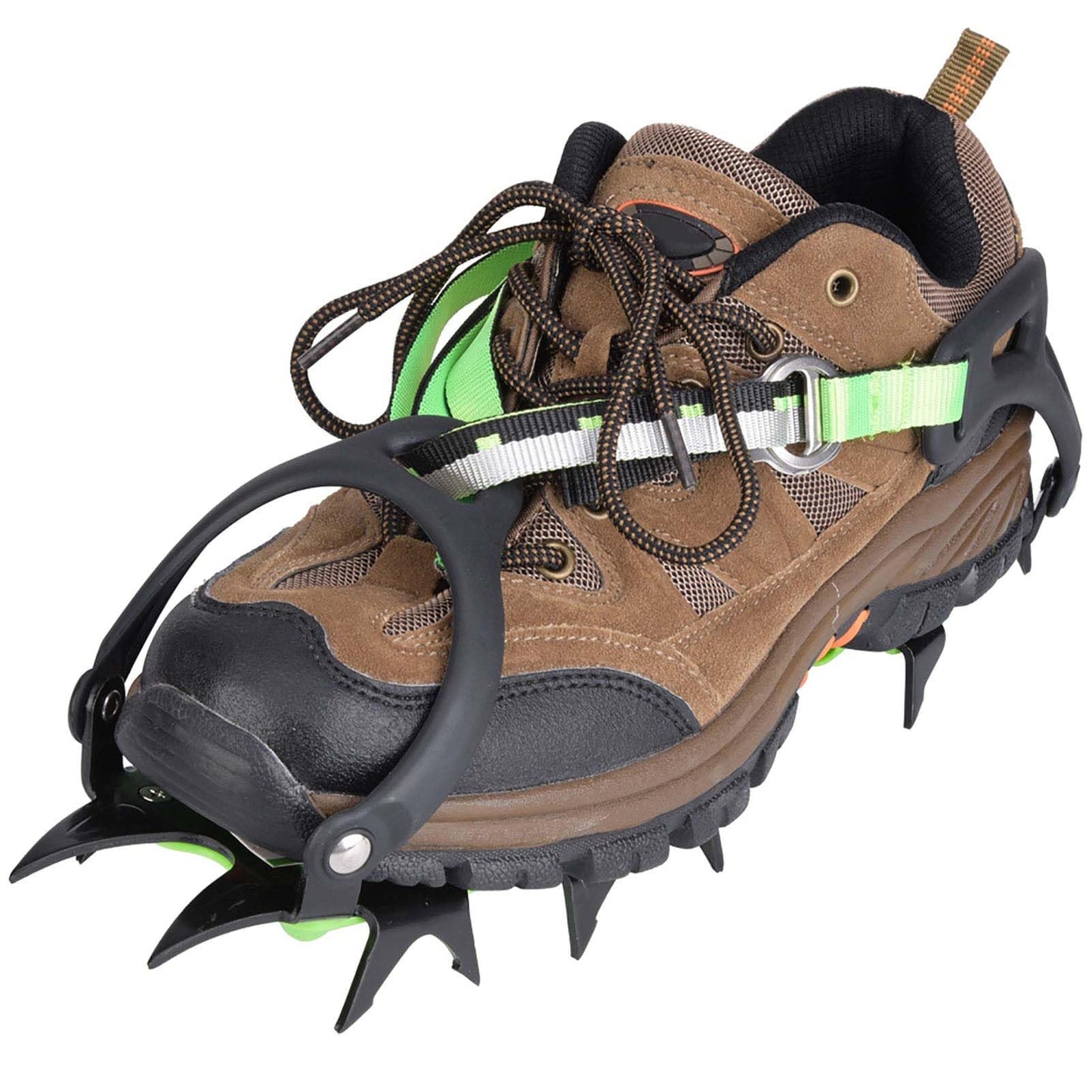 Ice Crampons Shoe Grips, 1 Pair 14 Teeth Antislip Spikes Cleats for Outdoor Snow Hiking Climbing