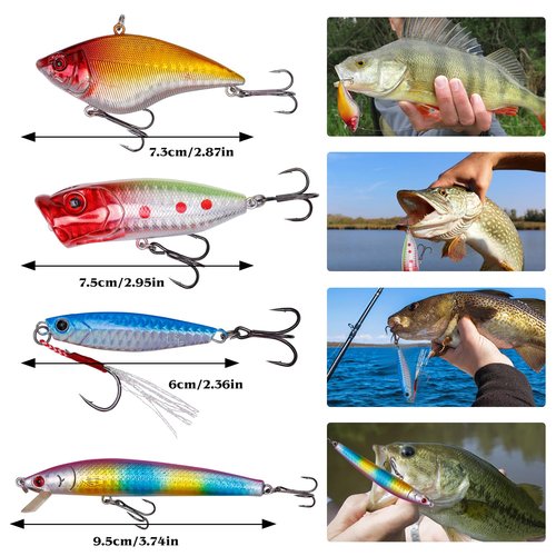 155 Pcs Fishing Lures Kit with Tackle Box Include Fishing Hooks, VIB, Minnow, Spoons, Soft Baits, Weights and Other Accessories, Fishing Gear Gift for Men Bass Freshwater