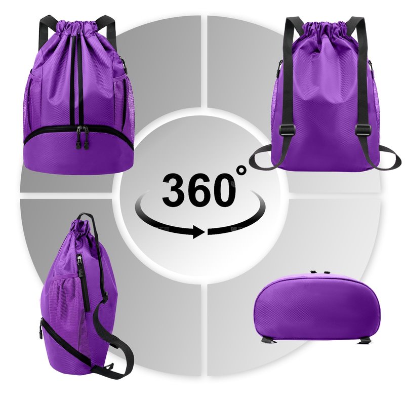 Hoedia Sports Drawstring Backpack - String Swim Gym Bag with Shoes Compartment and Wet Proof Pocket for Women and Men
