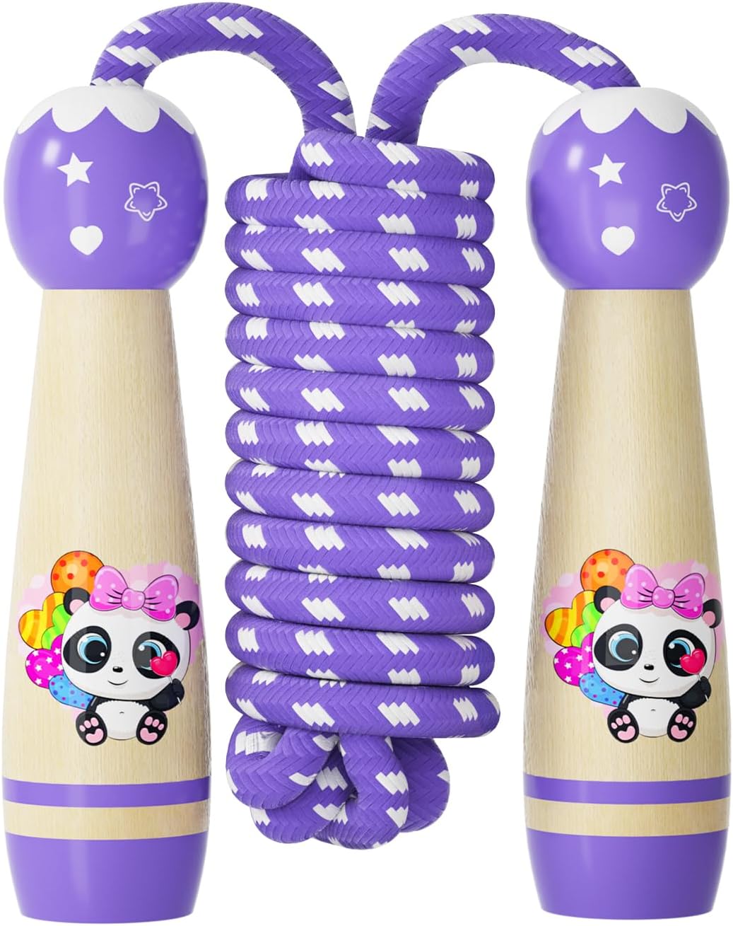 Jump Rope for Kids-Adjustable Cotton Braided Skipping Rope with Wooden Handle for Toddler Fitness Workout Exercise Outdoor Activity