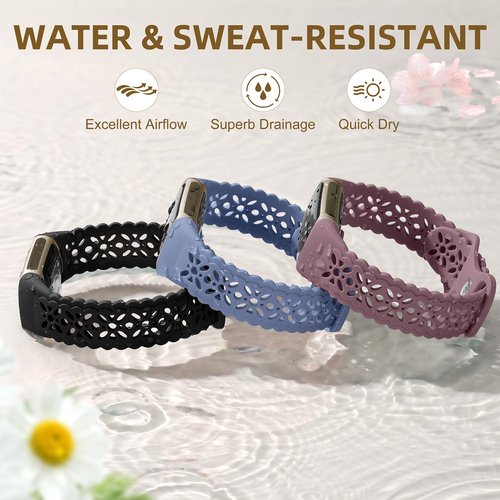 Maledan Floral Engraved Bands Compatible with Fitbit Charge 5 Band/Fitbit Charge 6 Band for Women, Charm Lace Silicone Soft Sport Watch Bands Bracelet Straps for Fitbit Charge 5/ Charge 6 Accessories