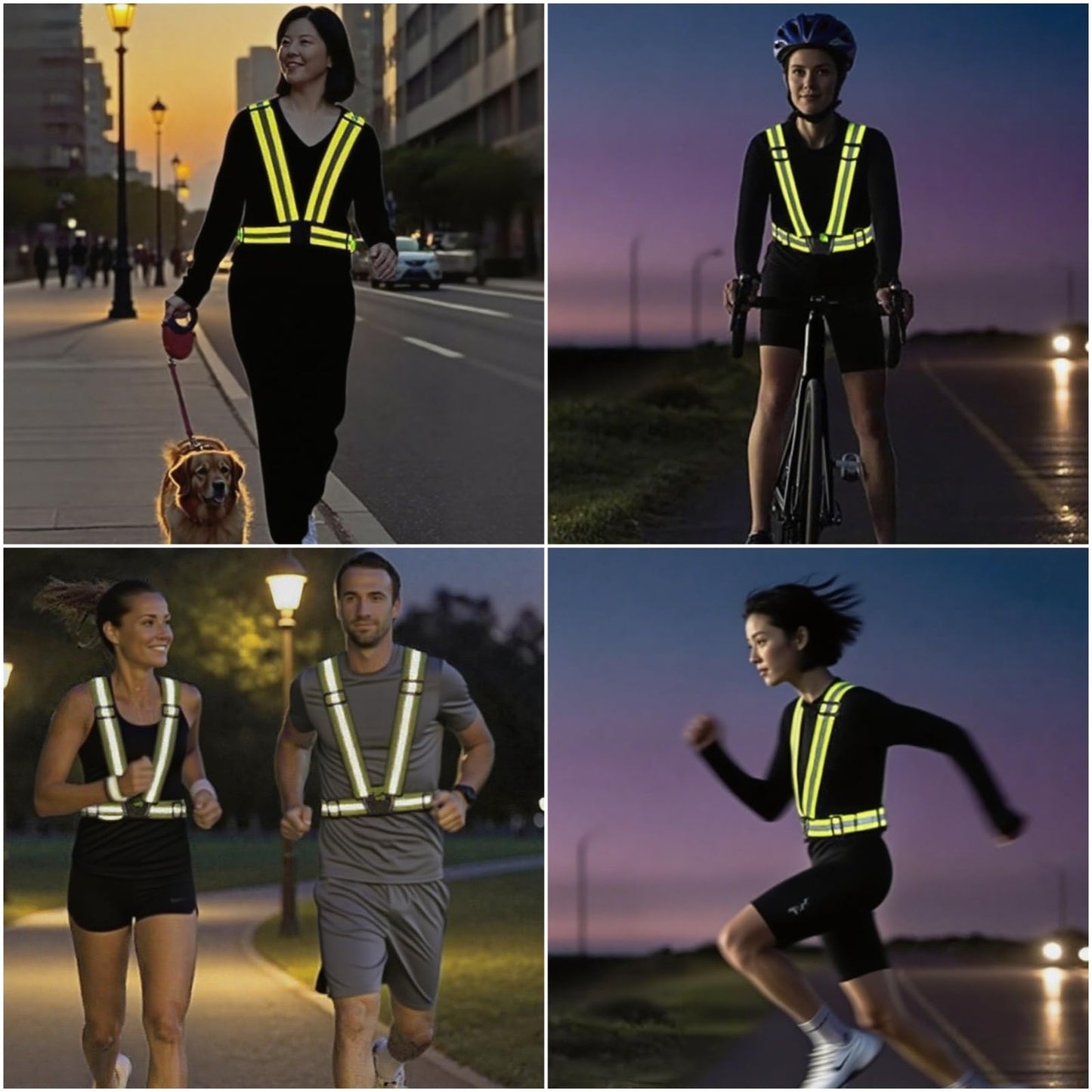 YUNLOVXEE Reflective Strap Safety Vest Gear - 2-10 Pack Adjustable High Visible Reflective Running Gear for Women Men Night (Green+Black)