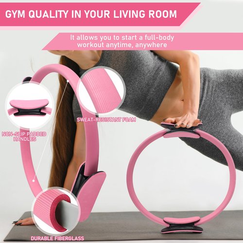 Pilates Equipment Accessories Kit 13 Pcs Pilates Ring Circle Set for Women Home Workouts 12” Magic Circle Yoga Ring and Resistance Bands 5 Yoga Bands 9.8” Exercise Ball Fitness Equipment Set Gift